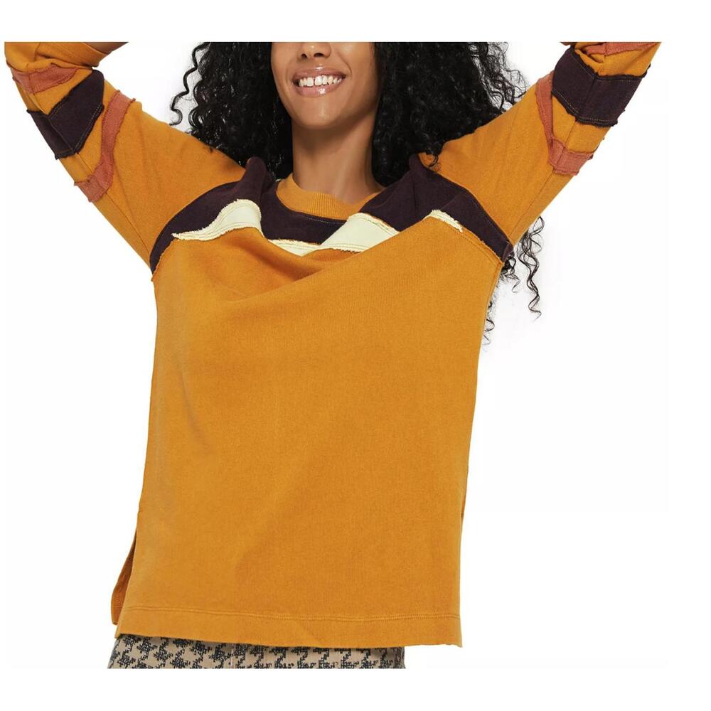 We The Free Dark Yellow Color Block Sinead 3/4 Sleeve T-Shirt - Size - Small